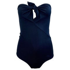 1970er Halston Schwarzer trägerloser Bandeau Schlüsselloch Vintage 70er Badeanzug / Bodysuit 