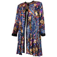 Vintage Diane Freis Multicolored Abstract Print Beaded & Sequined Swing Coat