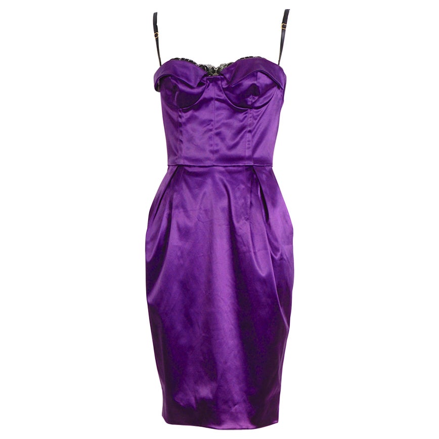 Dolce & Gabbana vintage strapless  leopard lining & lace trim purple dress  For Sale