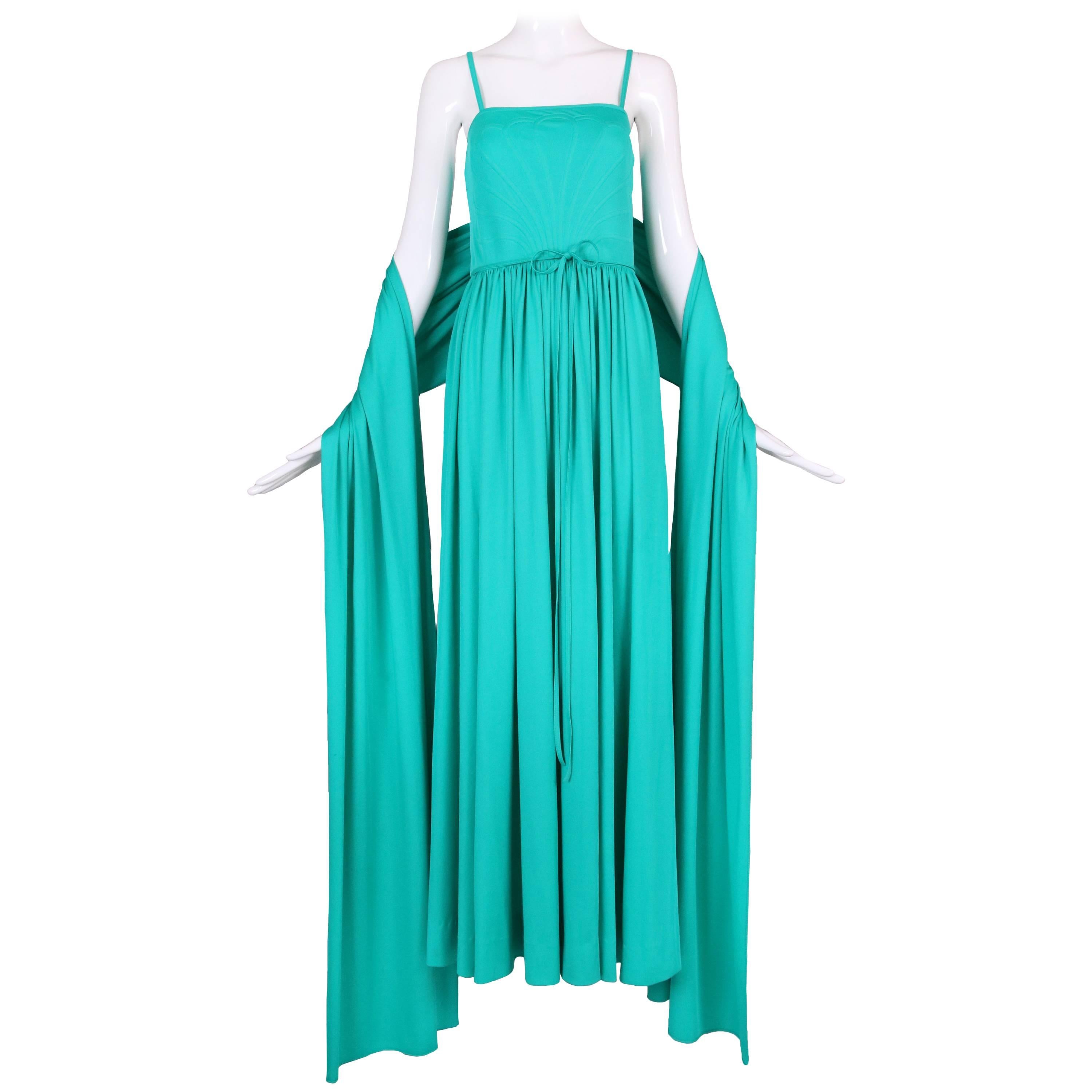 Donald Brooks Green Jersey Dress w/Spaghetti Straps And Matching Shawl