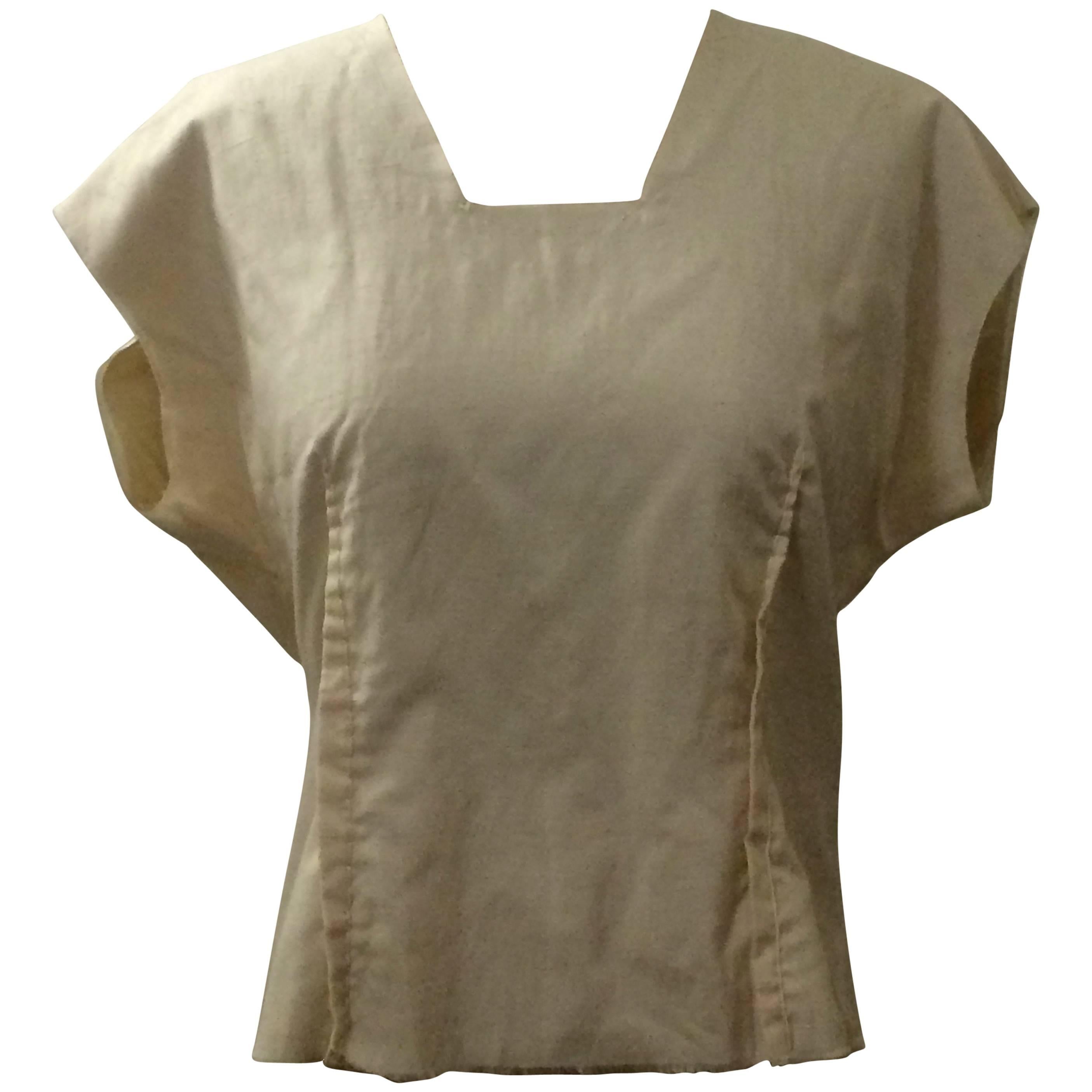 Comme des Garçons Deconstructed Boxy Cream Zip Back Silk Poly Shirt   For Sale