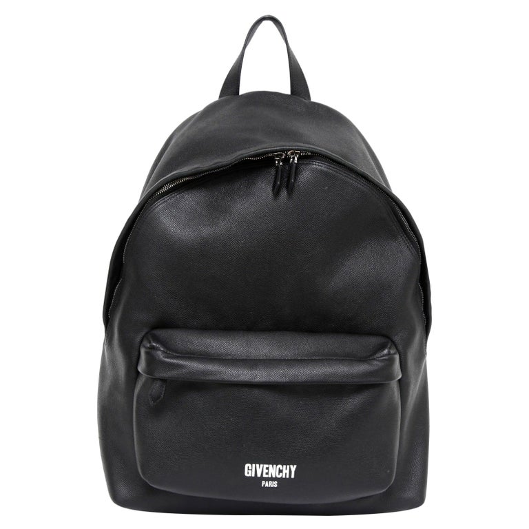GIVENCHY Black Leather BACKPACK White Printed Logo Bag Tote Silver For