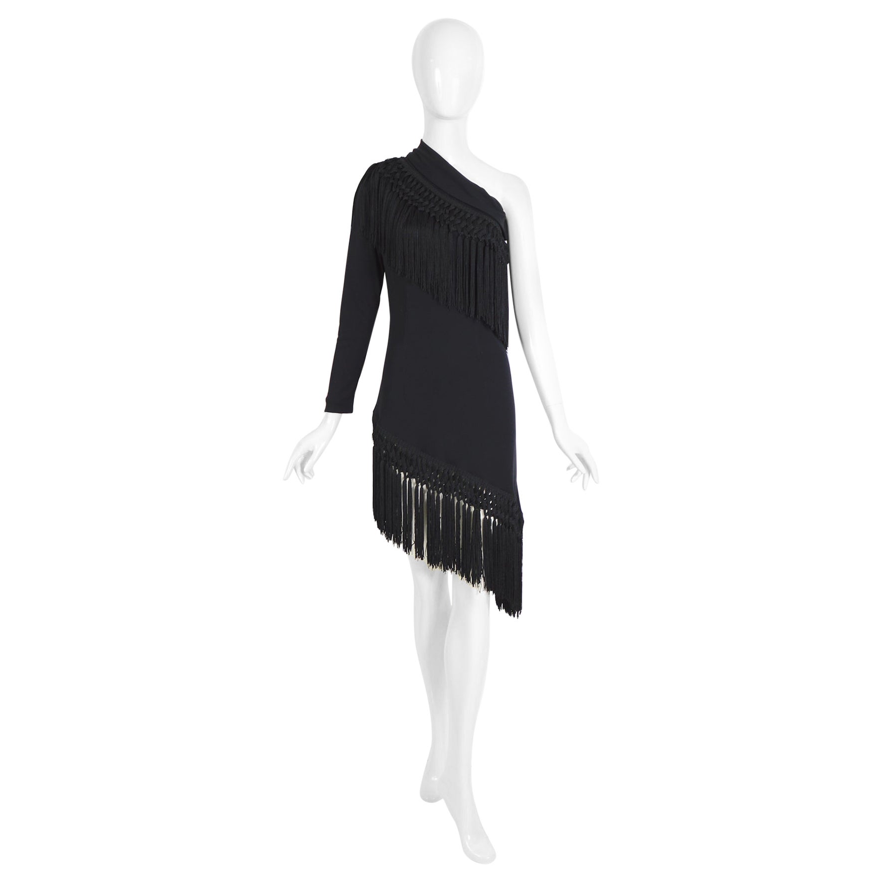 Dolce & Gabbana spring summer 2015 one sleeve black jersey & tassel  dress  For Sale
