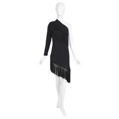 Dolce & Gabbana spring summer 2015 one sleeve black jersey & tassel  dress 
