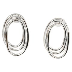 Oval Stud Earrings, Triple Loop Detail in Recycled Silver 