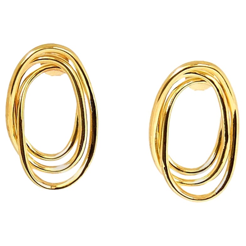 Oval Stud Earrings, Triple Loop Detail, 18 Carat Gold Plated Recycled Silver  For Sale