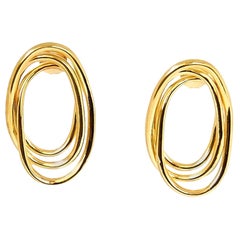 Oval Stud Earrings, Triple Loop Detail, 18 Carat Gold Plated Recycled Silver 