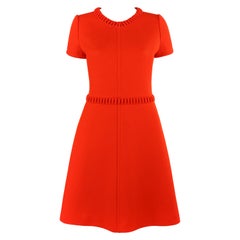 Vintage COURREGES Early c.1960's Orange Wool Embroidered Trim Short Sleeve A-Line Dress