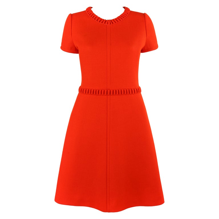 COURREGES Early c.1960's Orange Wool Embroidered Trim Short Sleeve A-Line  Dress For Sale at 1stDibs | style courreges robe