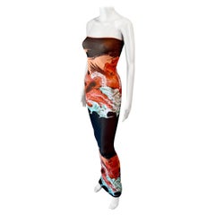 Jean Paul Gaultier Soleil Vintage Bodycon-Maxikleid mit Adler Tattoo Druck aus Mesh