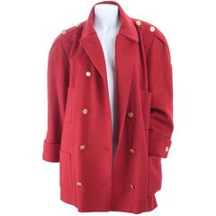 Vintage Red Chanel Wool Jacket with Gilded Buttons