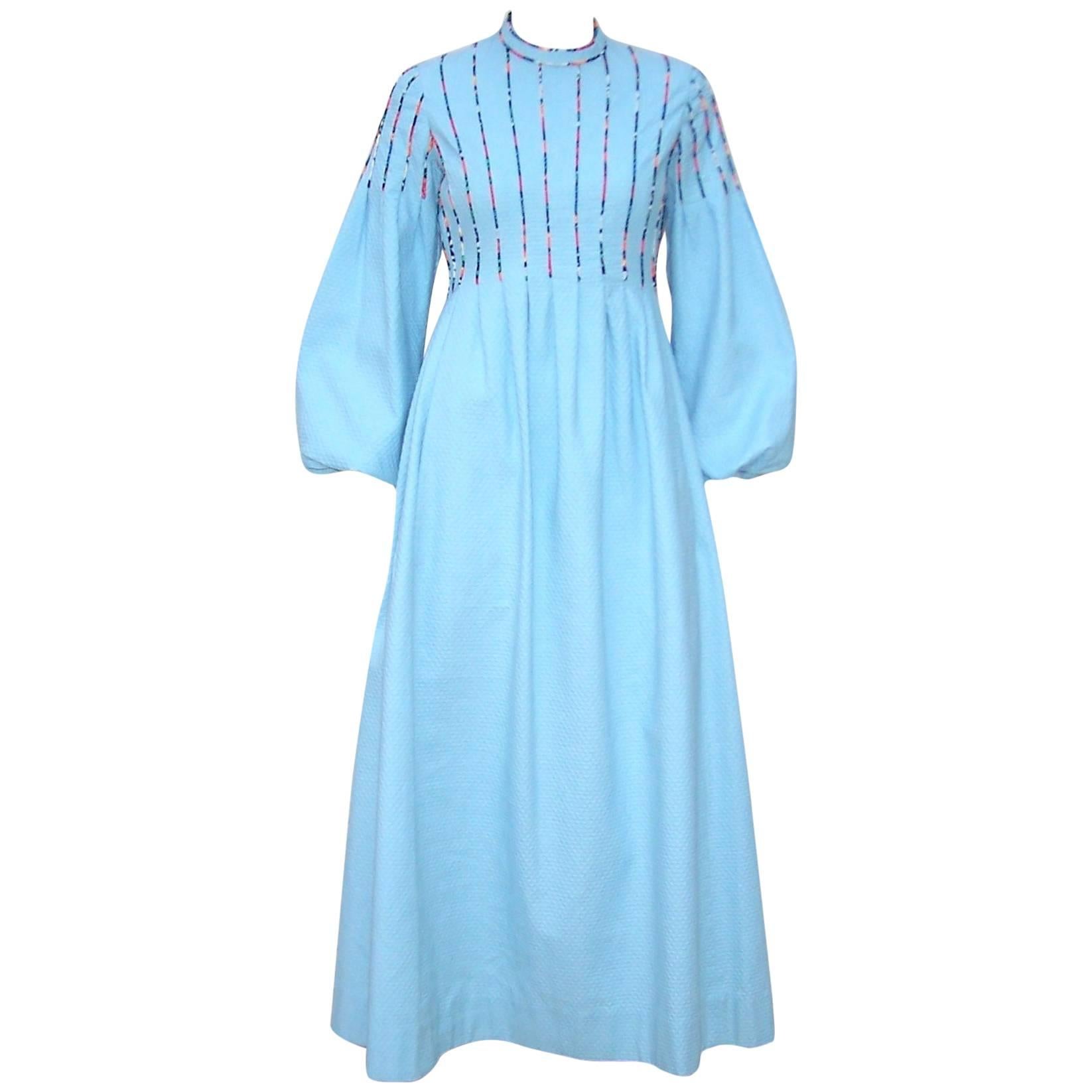 c.1970 Rizkallah for Malcolm Starr Cotton Pique Dress With Poet Sleeves 