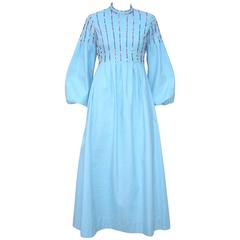 c.1970 Rizkallah for Malcolm Starr Cotton Pique Dress With Poet Sleeves 