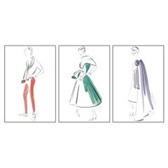 Vintage Original French Fashion Illustration Blank Greeting Cards – Watercolor Series