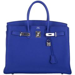 Hermes 35cm Birkin Bag Blue Electric Palladium Hardware Togo JaneFinds 11