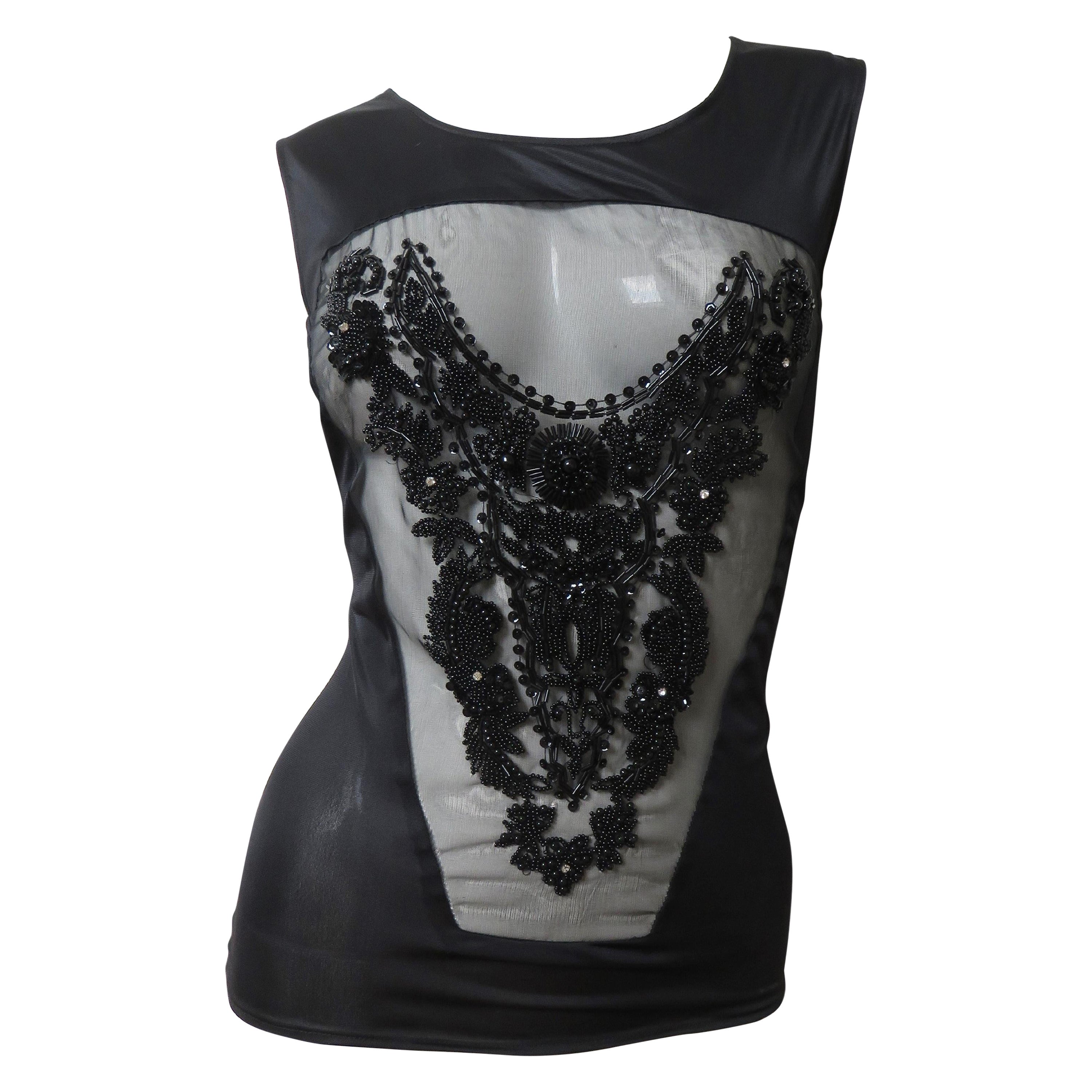 Jean Colonna New Beaded Sheer Panel Top 1990s For Sale