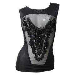 Jean Colonna New Top con pannello trasparente e perline anni '90