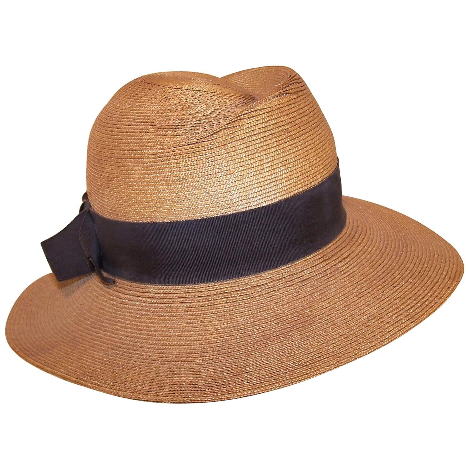 1970's Frank Olive Stylized Straw Fedora Hat at 1stdibs