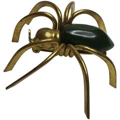 1930s Brass and Green Bakelite Figural Spider Brooch Pin
