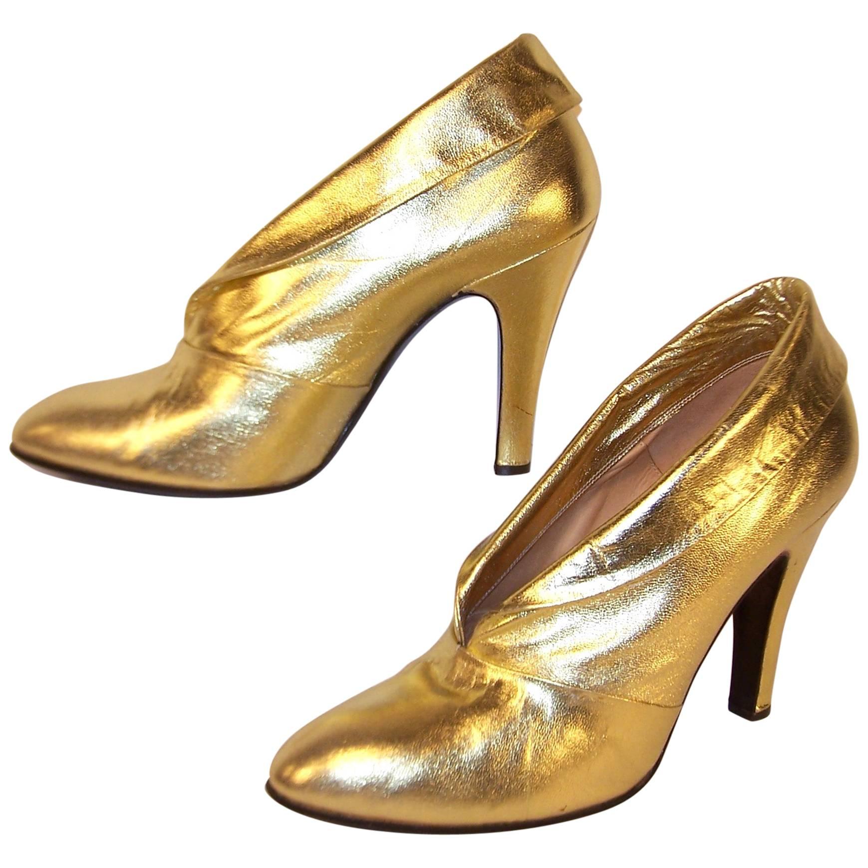 1970's Sergio Rossi Gold Leather Disco Booties