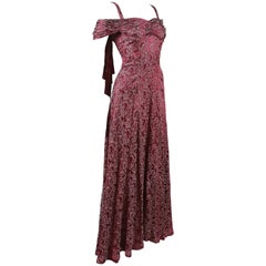 Bias cut off-the-shoulder lamé silk evening dress, C. 1930s