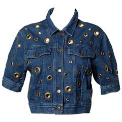 Moschino Vintage 1990er Cut Out Rivet Denim Jeansjacke
