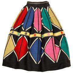1950s Vintage Italian Handwoven Wool Full Sweep Circle Skirt in Vibrant Colors