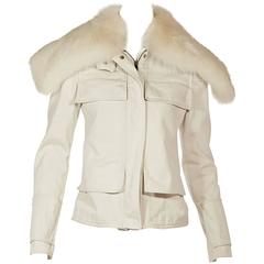 White Gucci Fur Collar Denim Jacket 12