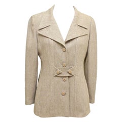 Chanel 96A Jacket Blazer Beige Wool Blend Gold HW Long Sleeve 36 Vintage