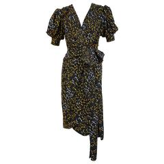 early 1980
s YVES SAINT LAURENT abstract woven silk wrap dress