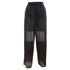 CHANEL Black Pant Wide Leg CC Logo High Rise Semi-Sheer Wool Blend Evening Sz 38