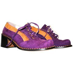 Vintage 60s Mary Poppins Purple & Tan Suede Lace Up Shoes 