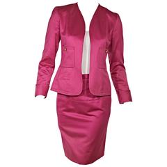 Hot Pink Chanel Cotton Skirt Suit Set 1
