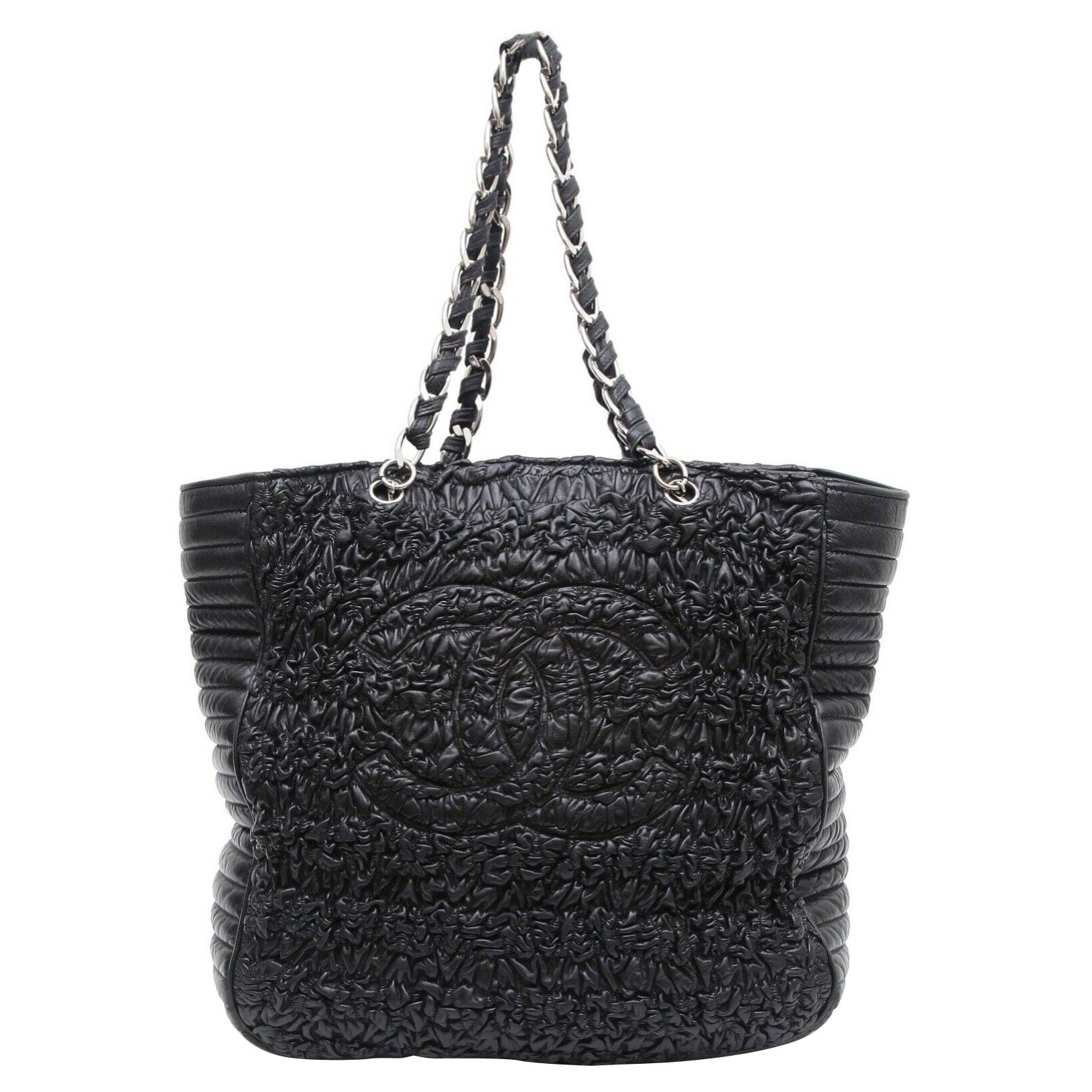 Black Quilted Patent Embellished Everyday Tote Bag 