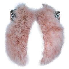 GIVENCHY Pink Marabou Bolero Style Jacket with Rhinestone Jewel Applique Size 38 2