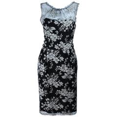 MONIQUE LHUILLER Black and Silver Lace Cocktail Dress Size 10 4