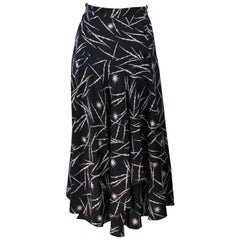 KRIZIA Electrified Black Silk Print Draped Wrap Skirt Size 2 4