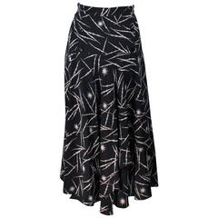 KRIZIA Electrified Black Silk Print Draped Wrap Skirt Size 2 4 5