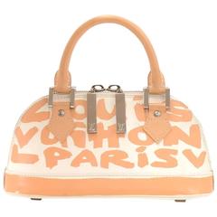 Vintage Louis Vuitton Alma Horizontal White x Beige Graffiti Leather Limited HandBag