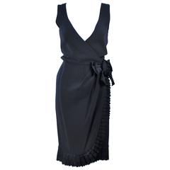 BILL BLASS Black Silk Cocktail Draped Dress with Rose Detail Size 2 11