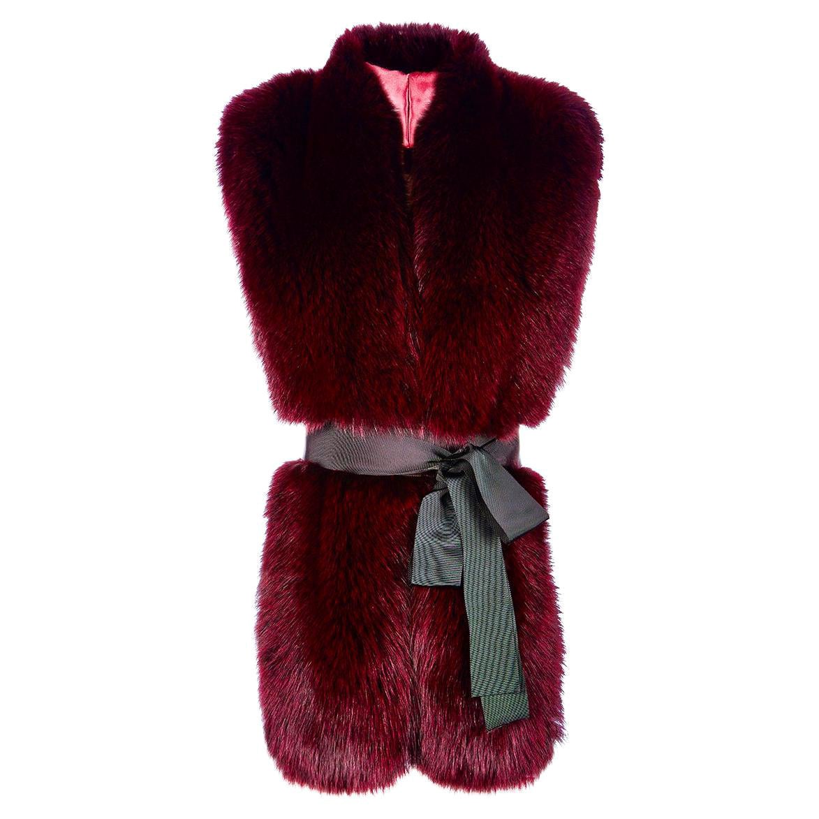 Verheyen London Legacy Stole in Garnet Burgundy Fox Fur with Belt 
