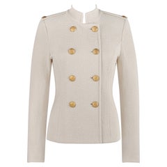 John St. Johns c.2010s Beige, giacca blazer militare a doppio petto in maglia con colletto in piedi