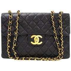 1990s Chanel Black Quilted Lambskin Vintage Maxi Jumbo XL Flap Bag