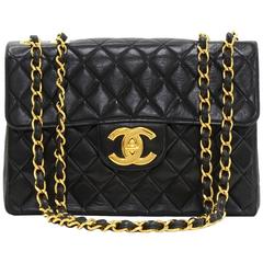 1990s Chanel Black Quilted Lambskin Vintage Jumbo XL Flap Bag