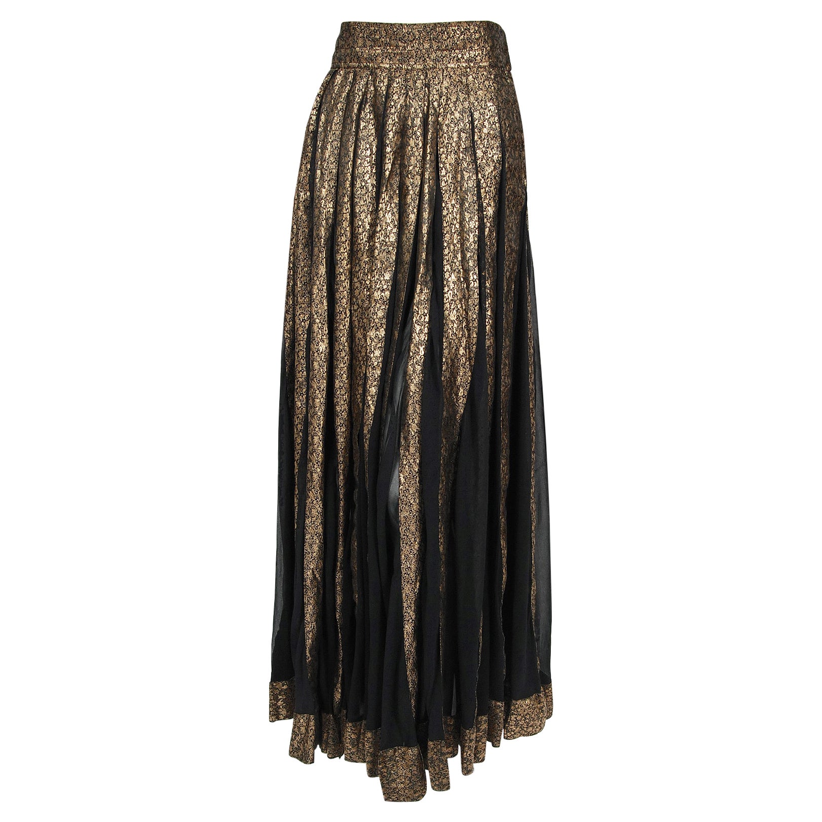 Vintage 1970's Thea Porter Couture Gold Lamé and Black Sheer Silk Bohemian Skirt