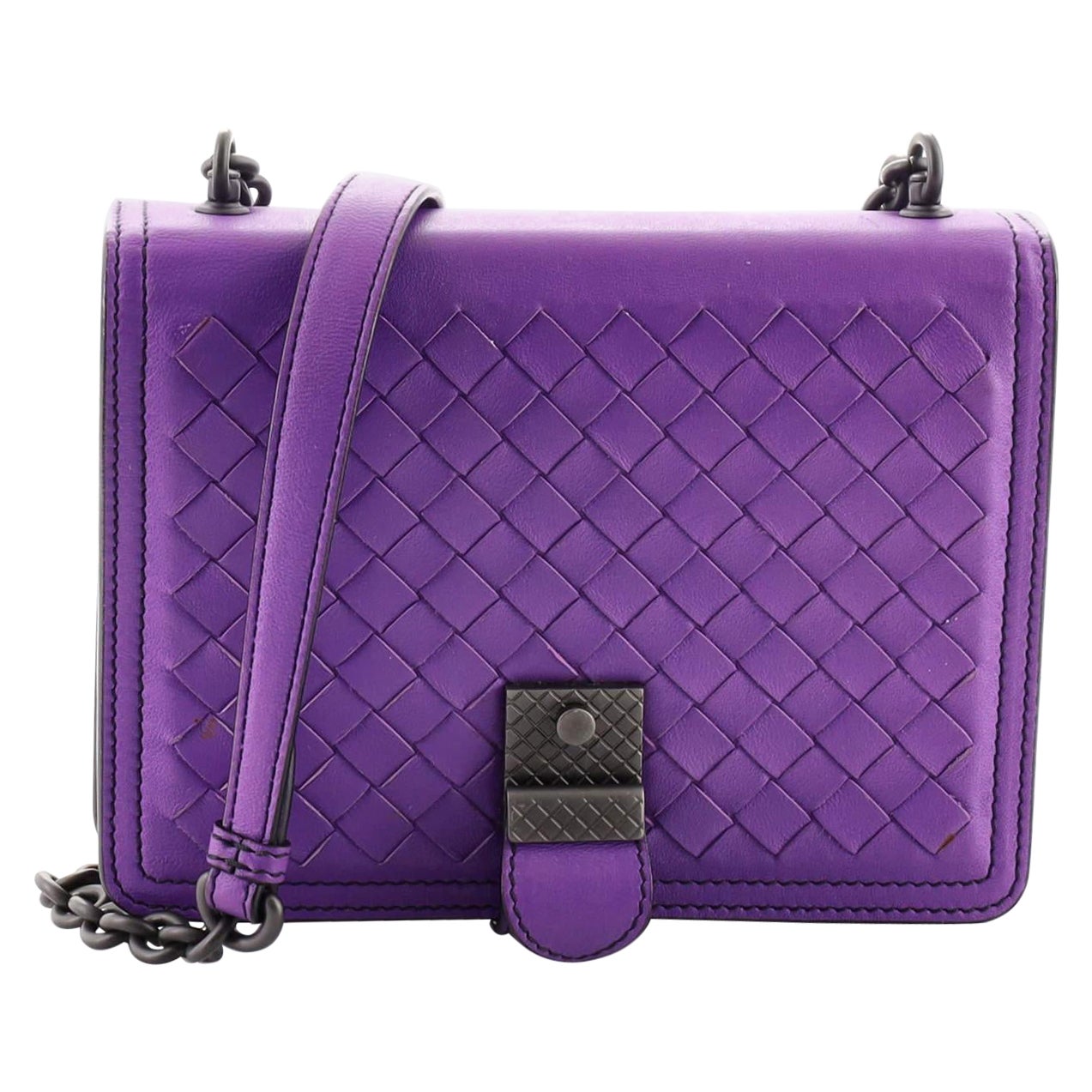 Bottega Purple Intrecciato Leather Flap Shoulder Bag at 1stDibs