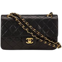 1990s Chanel Black Quilted Lambskin Vintage Small Classic Double Flap Bag