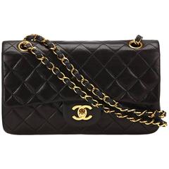 1990s Chanel Black Quilted Lambskin Vintage Small Classic Double Flap Bag