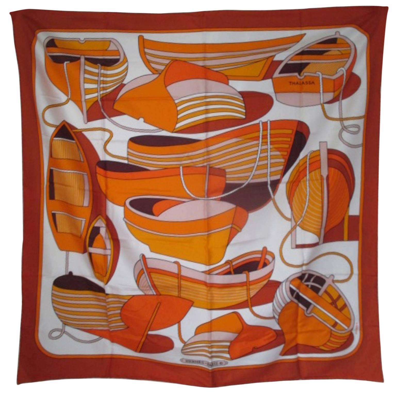 orange hermes "thalassa" boats printed scarf