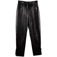 CHANEL BOUTIQUE Black Leather BIKER PANTS Trousers w/ ANKLE ZIP